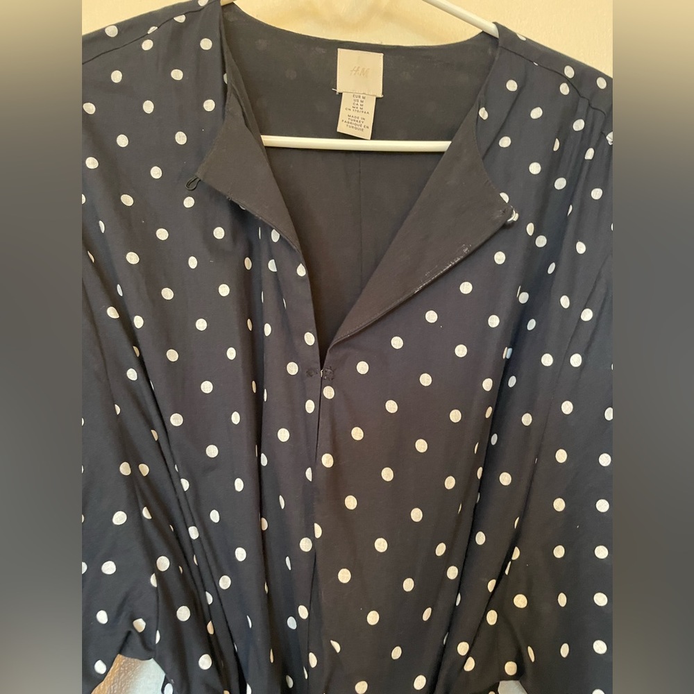 H&M navy blue polka dot peasant/skater dress - Picture 5 of 7